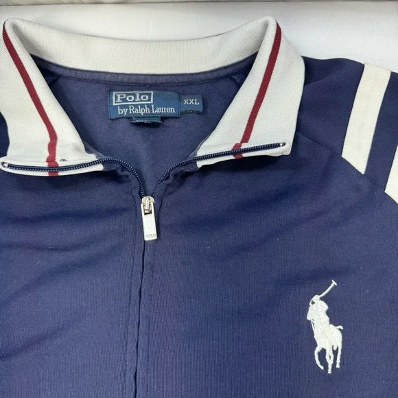 Polo Ralph Lauren Mens XXL Full Zip Blue White Track Jacket Pony Preppy - Picture 6 of 13